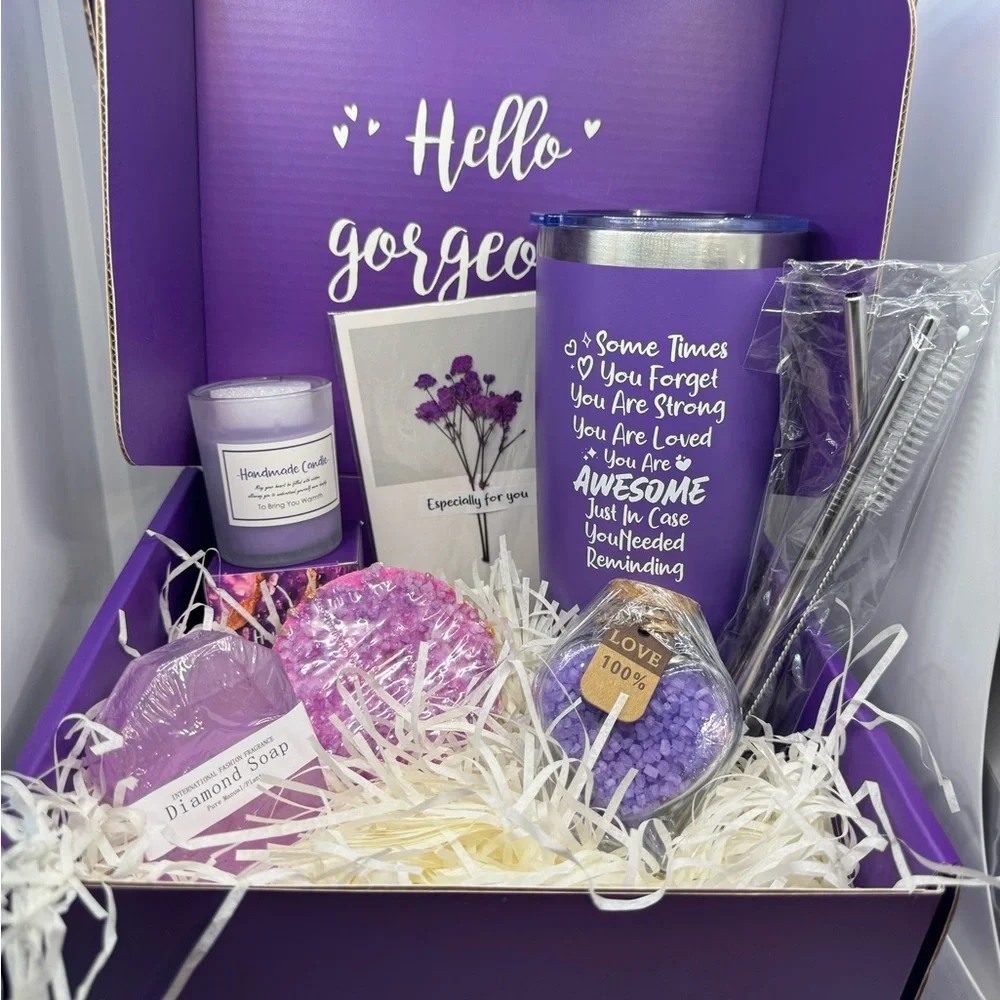 Purple Gift Set with Tumbler and Candle